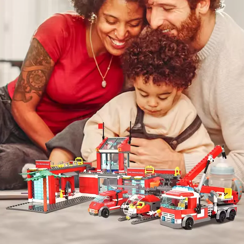 Latest City Fire Station 758PCS Building Blocks Set Fire Truck Helicopter Firefighter Rescue Toys Educational DIY Gifts For Kids