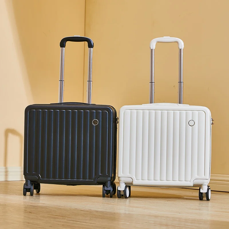 حقيبة حمل مدمجة مقاس 18 بوصة، عجلات دوارة خفيفة الوزن، حقيبة سفر جلدية عصرية، قفل بكلمة مرور، حقائب يد #4