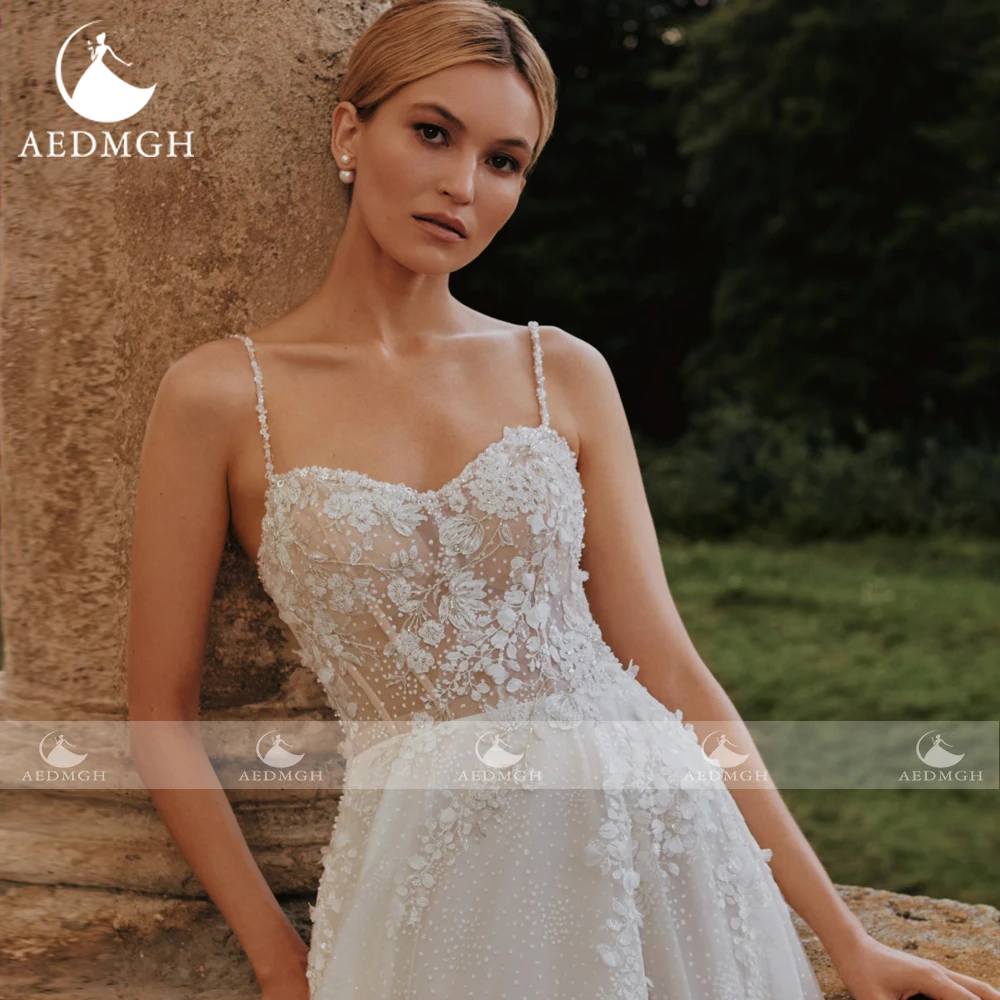 Aedmgh-Vestido De Novia elegante con tirantes finos, traje De tul con apliques De cuentas y encaje, corte en A, 2024