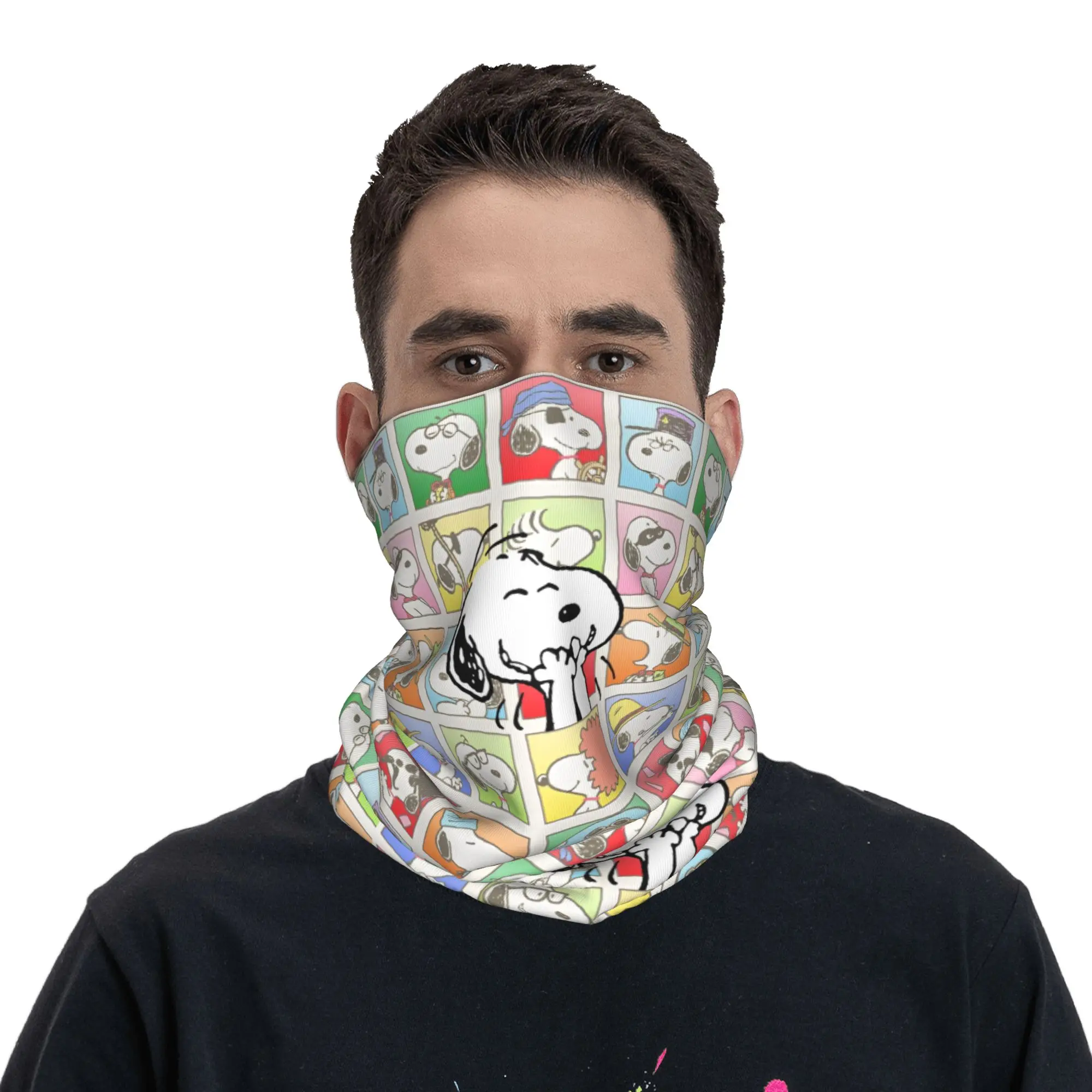 Colorful Snoopys Collage Bandana Neck Gaiter Printed Cartoon Magic Scarf Warm Face Mask Running Unisex Adult All Season