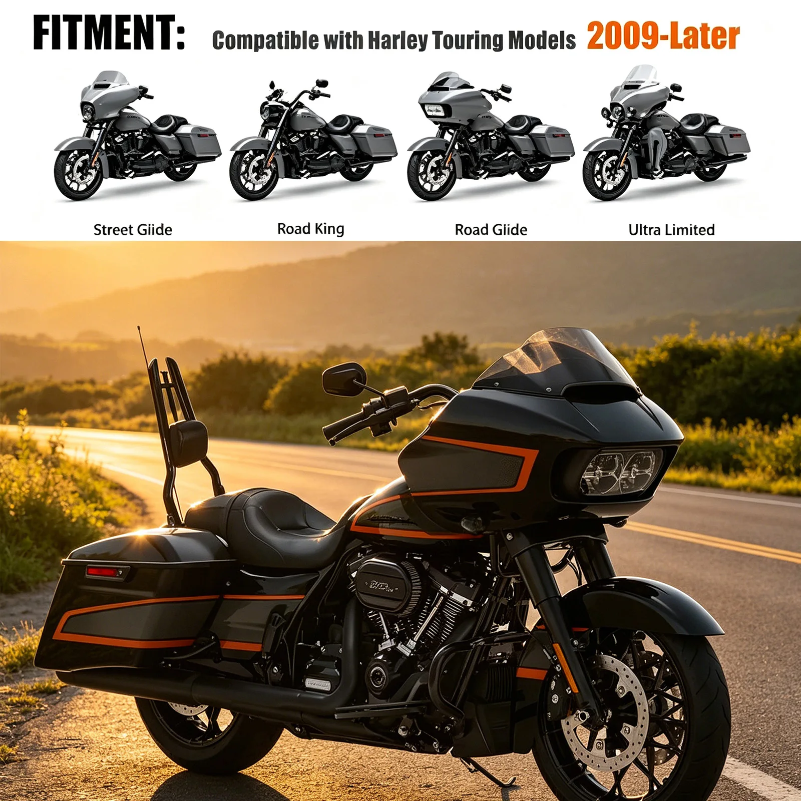 Motorcycle Accessories Backrest Passenger Sissy Bar for Harley Touring 2009-2026 Street Glide CVO Road King Ultra Electra Glide