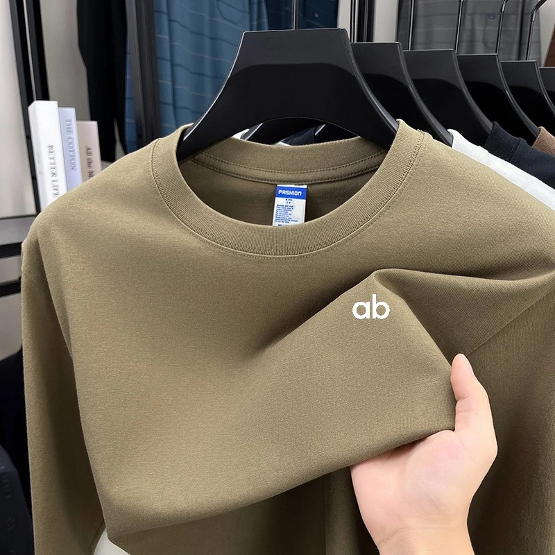 High Quality Hot Selling Brand Spring and Autumn New Exquisite Round Neck T-Shirt Trendy Men's Classic Letter Badge Long Sleeved