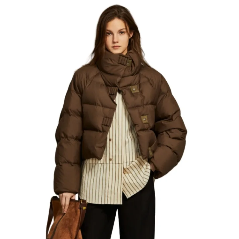 Uoozee 2025 جديد الشتاء المرأة بلون جاكيتات سليم صالح الوقوف طوق معطف قصير دافئ موضة مبطن فقاعة ملابس خارجية #5