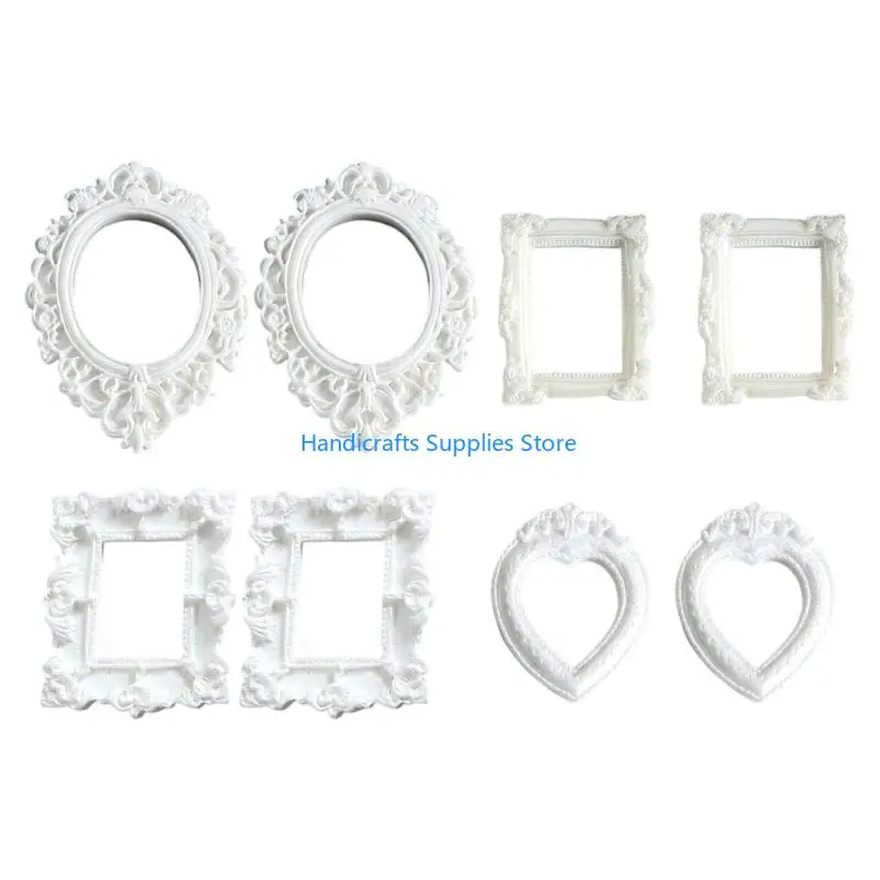 R1WA 8Pieces Miniature Baroquely Photo Frame Model Figurine for Creative Photography