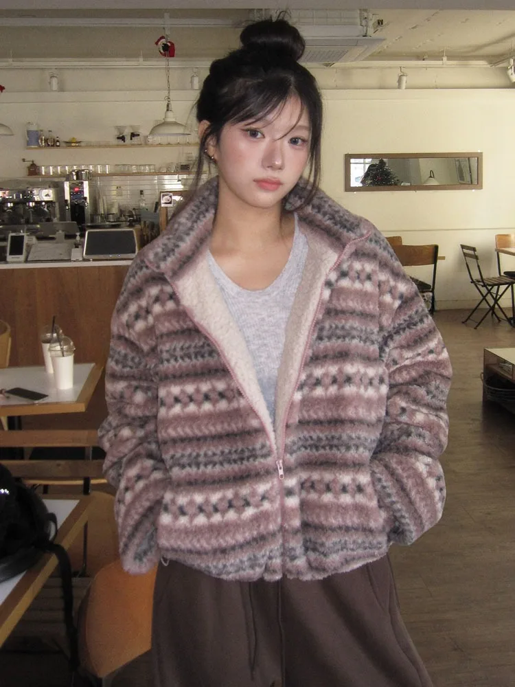 

Retro Ele Floral Embroidery Warm Lamb Velvet Jaet Women's Winter New Sle Dstring Versatile Cotton Clothes