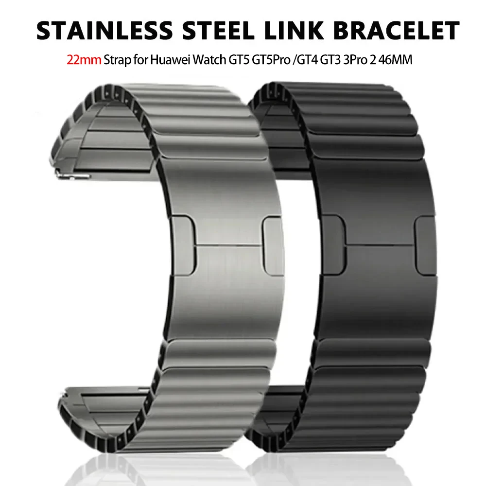 22mm Luxury Stainless Steel Watch Band for Huawei Watch GT5/GT4 46MM Watch4/4Pro Men Business Strap for Amazfit Balance Bracelet