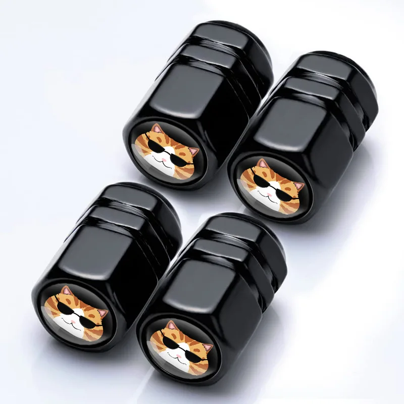 

4 Pcs Sunglass Cat Tire Valve Stem Cap Corrosion Resistant Smiling Face Dust Proof Cover Universal for Car, Bicycle, Motorcycle