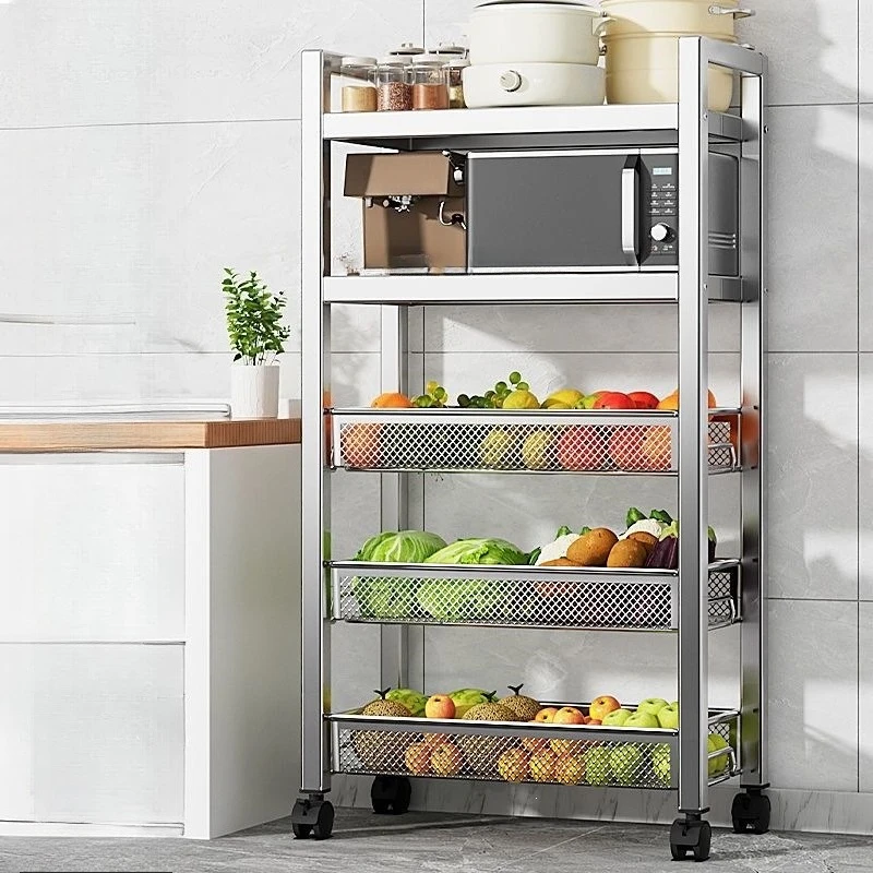 304 stainless steel kitchen cart rack floor-to-ceiling multi-layer household trolley vegetable blue storage shelf