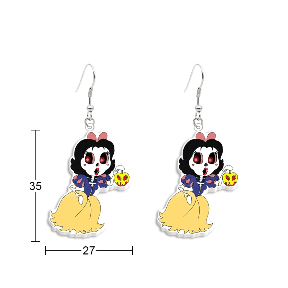 Halloween Day Cute Interesting Disney Princess Women Girls Acrylic Laser Cut Earring Hook Jewelry Party Special Gift Accessories