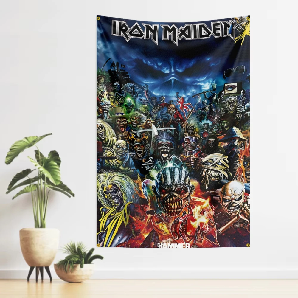 1pc Iron Maiden Eddie Tapestry Heavy Metal Rock Band Background Wall Hanging Cool Room Stuff Background Cloth for Bedroom Dorm