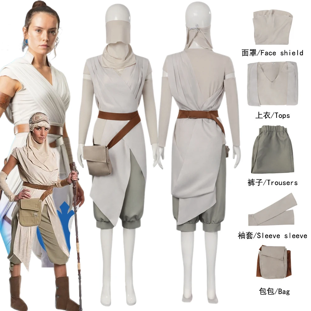 

Костюм Рей для косплея, боевой рыцарь-джедай, костюм The Rise of Skywalker Rey, полный комплект одежды для женщин, карнавальный костюм на Хэллоуин