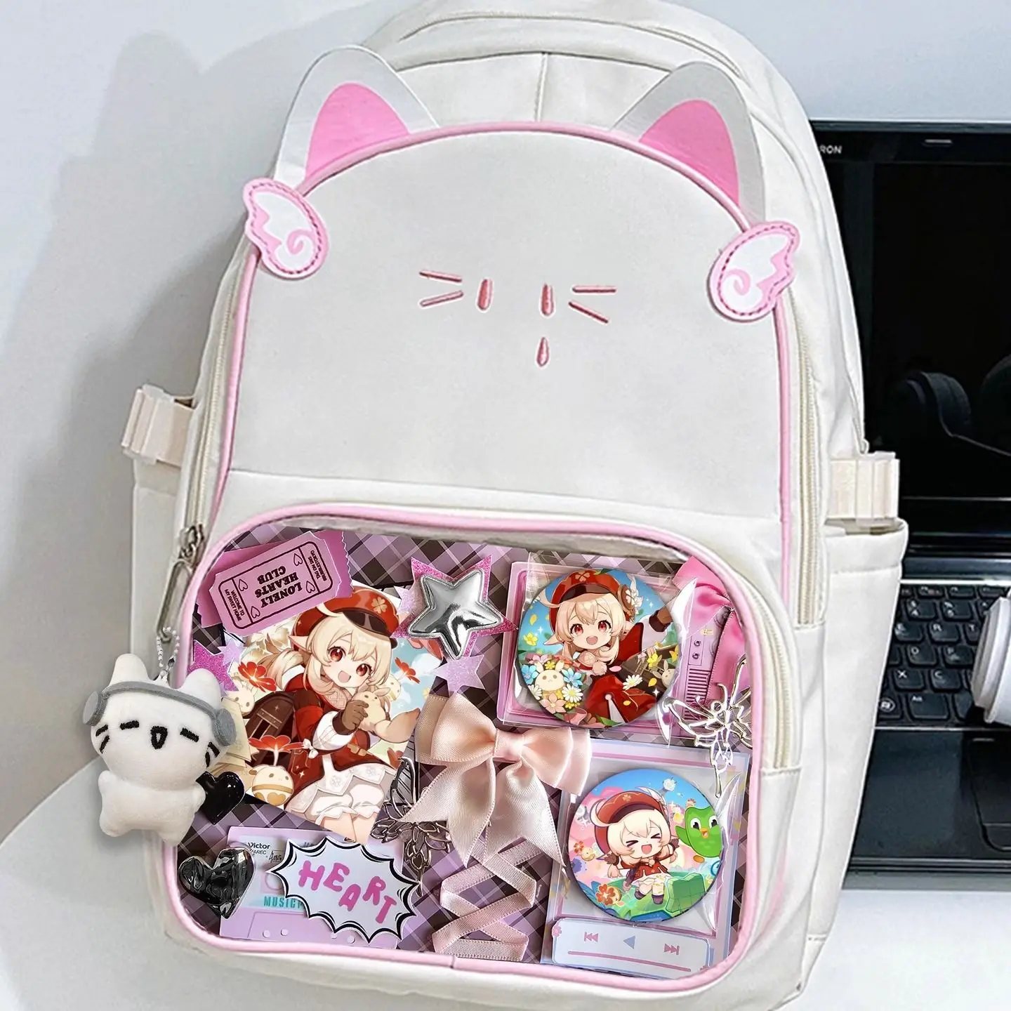 Keli Genshin Impact Pain Cat Large Capacity Bag Backpack For Middle And Primary School Students Anime Girl Anime