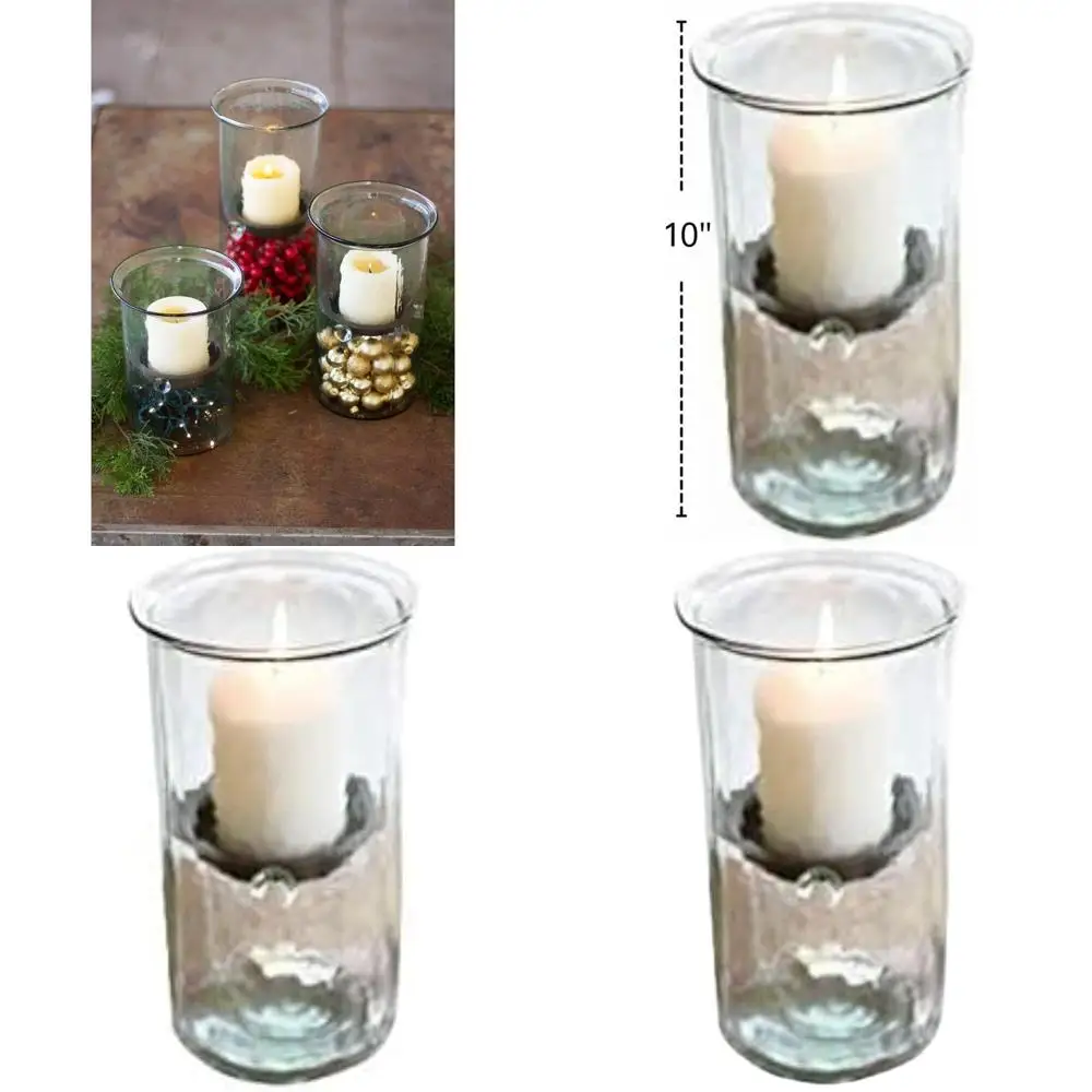 

10 Tall Rustic Metal Insert Glass Pillar Candle Holder - Ideal Centerpiece