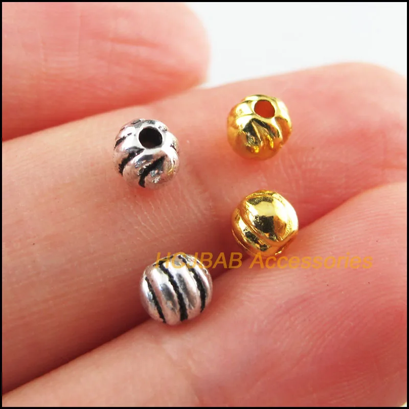 

Fashion 100Pcs Retro Tibetan Silver Tone Gold Color Pumpkin Flower Spacer Beads Charms 4.5mm