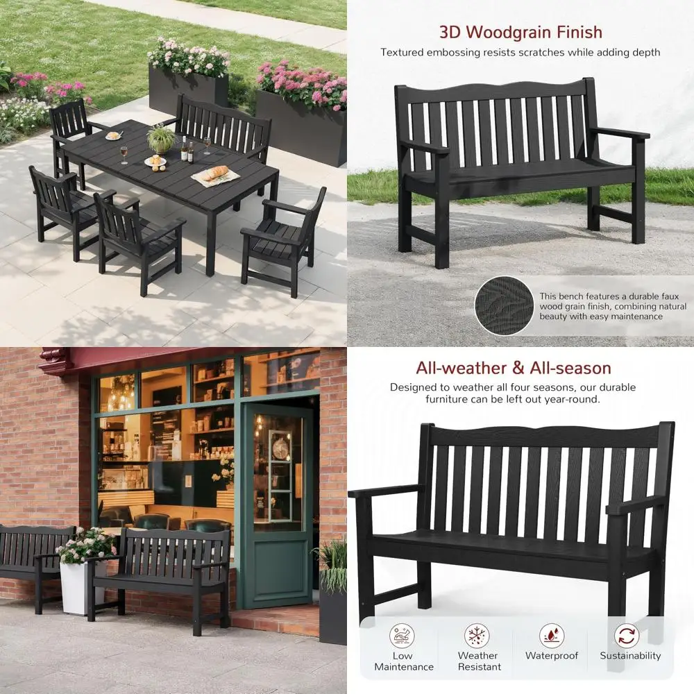 

Уличная скамейка на 2 места, всепогодная, грузоподъемность 360 кг, пластик HIPS, черная, для сада, патио, двора и парка