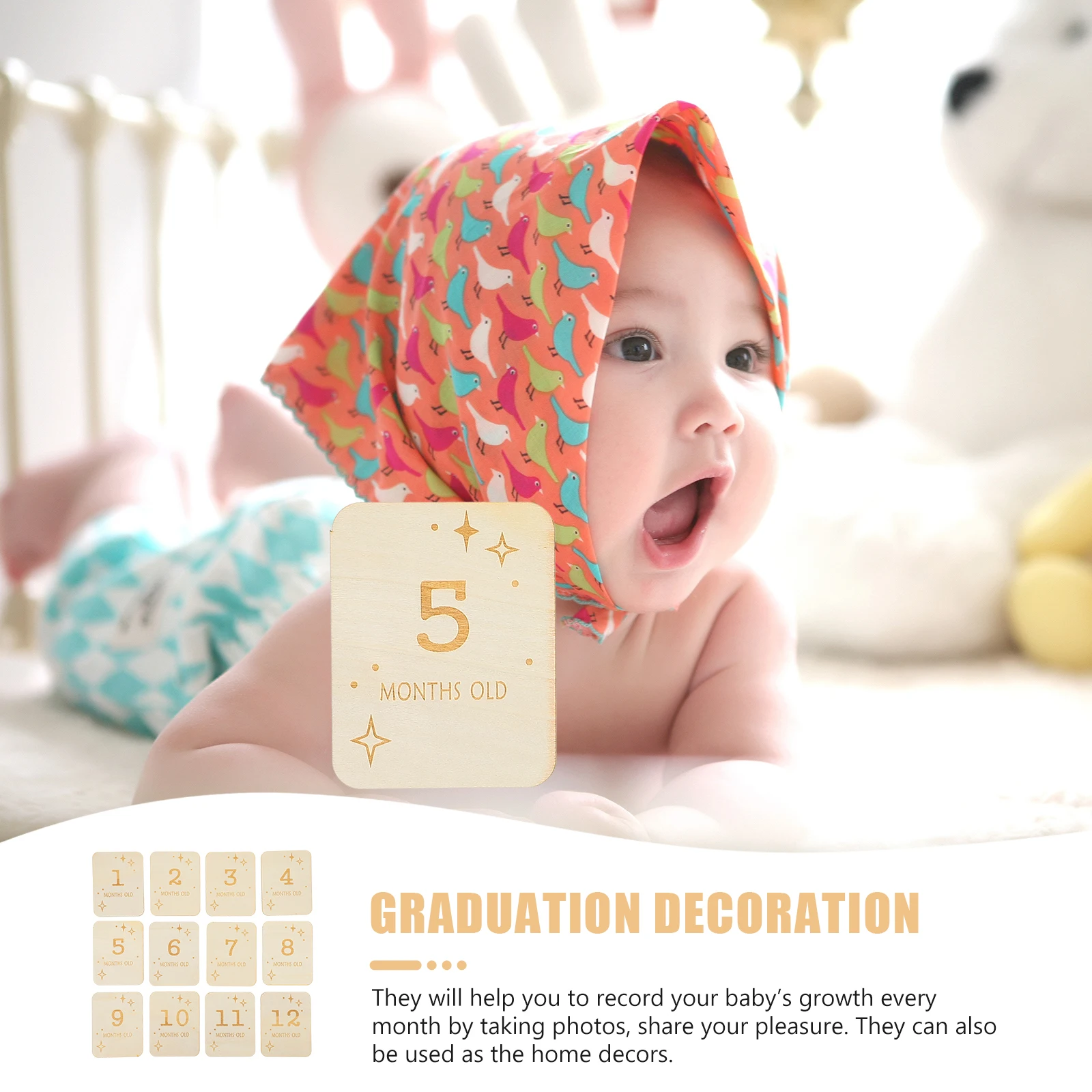 

12 Pcs Wooden Slices Natural Material Baby Growth Milestone Cards Monthly Photo Props Craft Supplies Safe Long Lasting