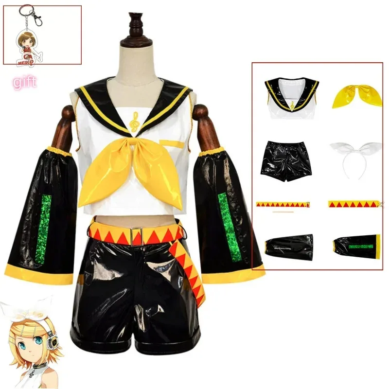 Costumes de Cosplay Anime Kagamine Rin Len, uniforme japonais Kagamine Piapro Halloween hauts et shorts pour femmes et hommes, Leggings, couvre-chef