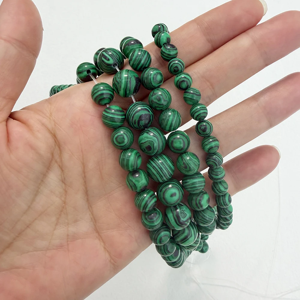 Synthetic Stone Green Malachite Round Loose Beads 15