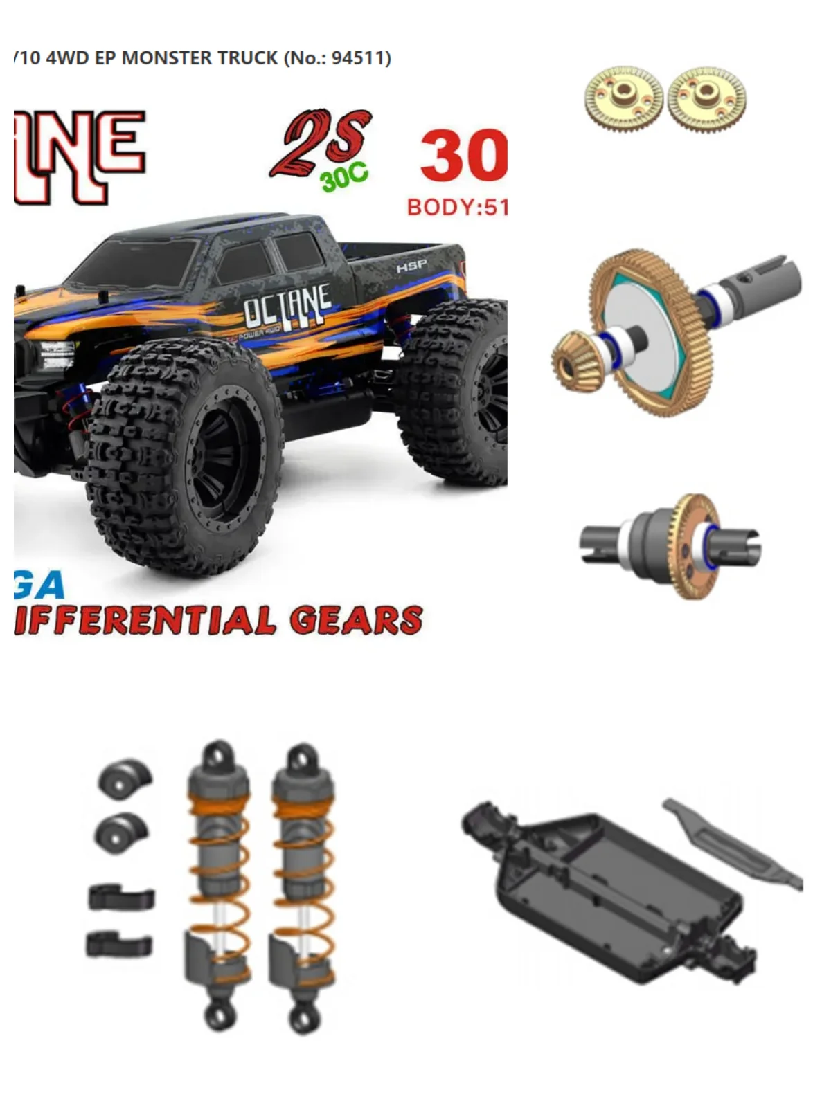 

HSP Spare Parts 51201 51319 51320 51239 51110 for 94511/94511PRO 94512/94512PRO 94513/94513PRO 1/10 ELECTRIC 4WD ON-ROADCAR