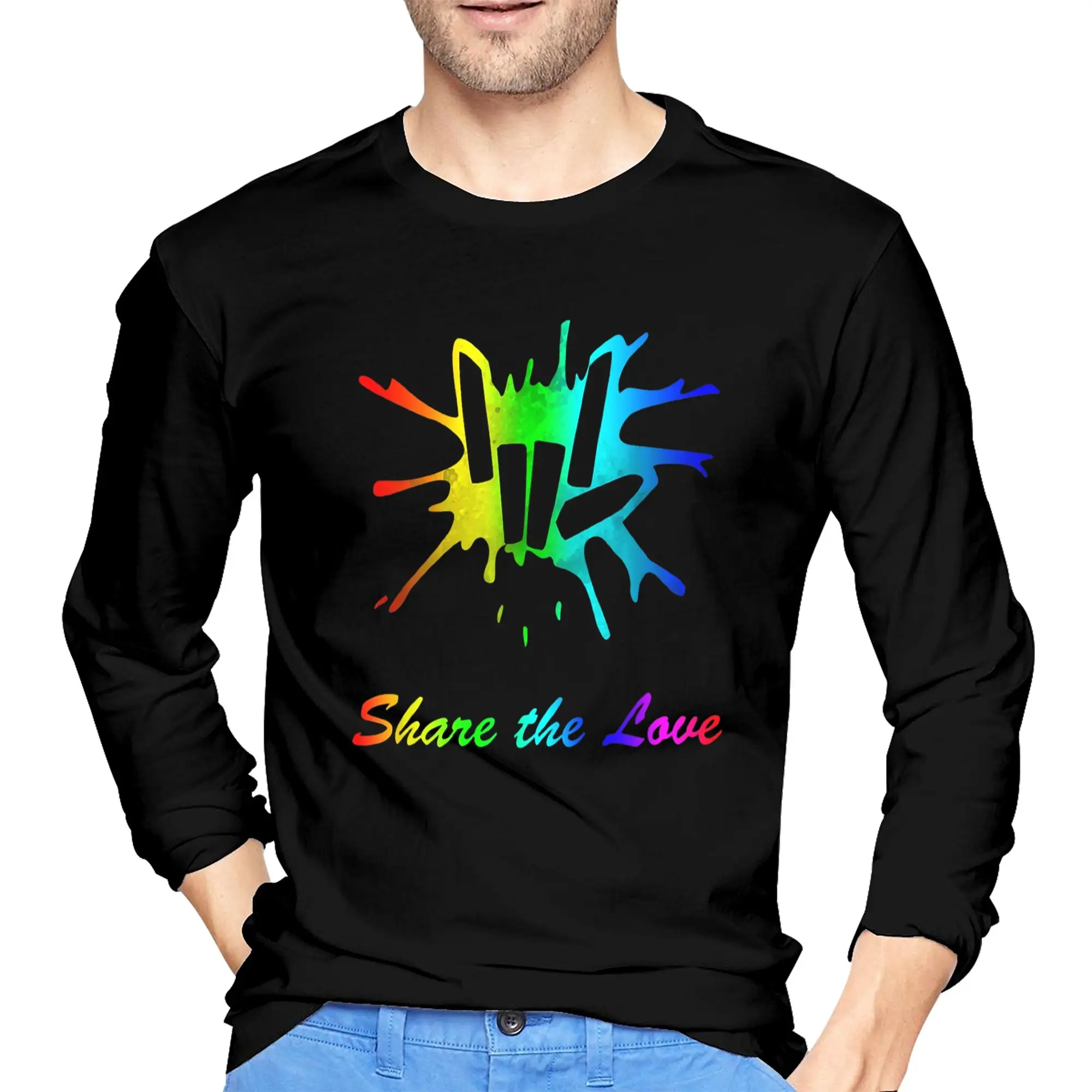 

Share love cute for Kids and Youth Men's Long Sleeved T-shirt Breathable Round Neck T shirts Spring and Autumn Men tops
