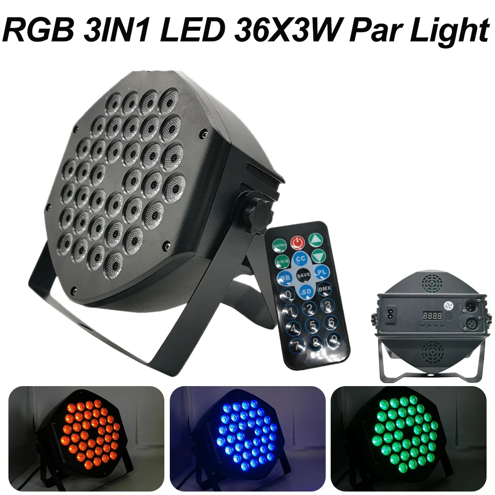 

Fast Shipping LED 36X3W RGB 3in1 Par Light Stage Remote Control Wash Full Color Projector Light For DJ Disco Wedding Party Bar