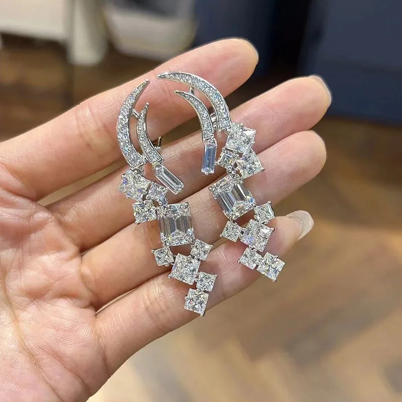 

Fine 100% Real 925 sterling silver Dangle Earring Lab Diamond Party Wedding Drop Earrings for Women Bridal Engagement Jewelry