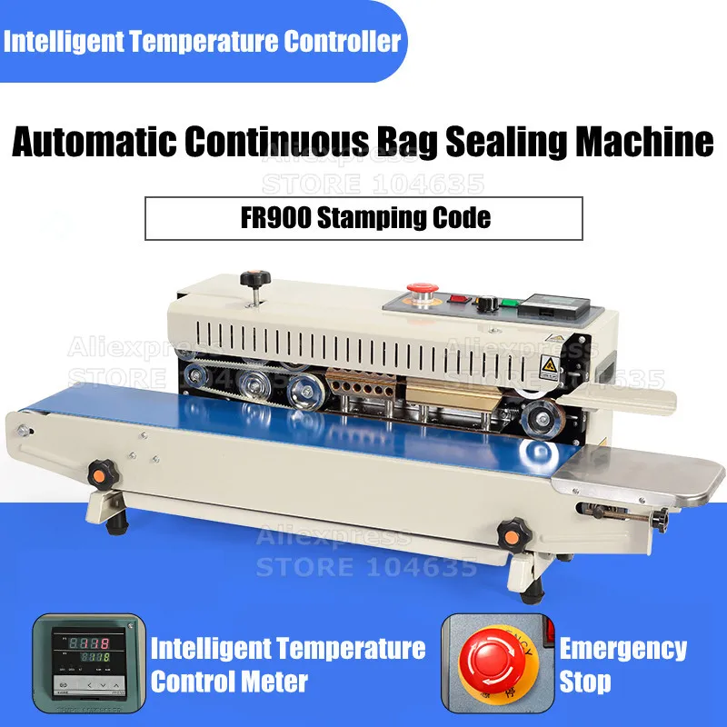 Semi Automatic  Continuous Band Sealer Plastic Bag Sealing Machine heat sealer machine food Packaging machine FR900