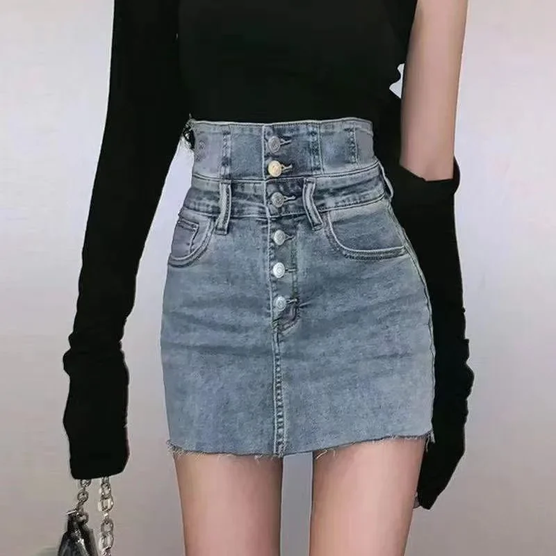 

Smvp Super High Waist Button Up Denim Skirts Women Sexy Skinny Hot Girl Package Hip Skirt Woman Korean Streetwear Mini Skirts
