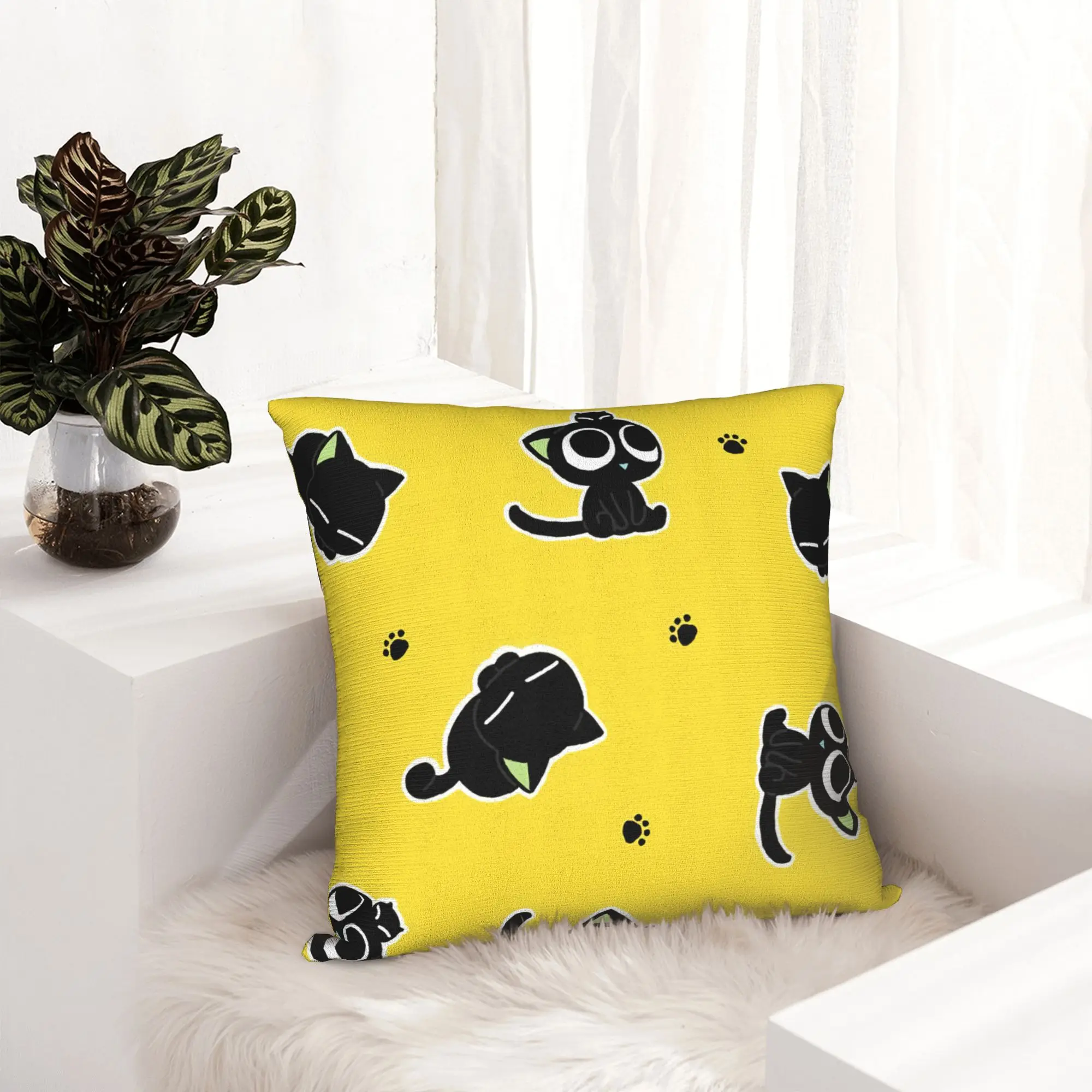 Kawaii Anime LUOXIAOHEIs Pillowcase Double-sided Printing Cushion Cover Decoration Black Cat Pillow Case Cover Home Square 18''