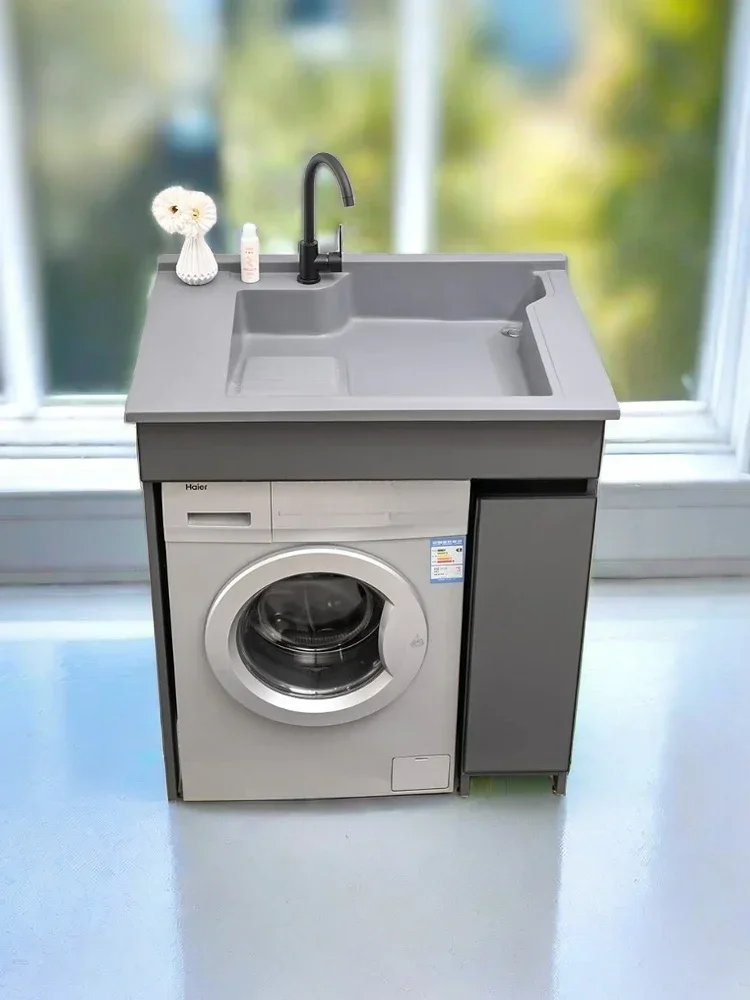 Balcony Washing Machine All-in-One Cabinet Combination Laundry Inter-Platform Basin With Washboard Corner Cutting Customized