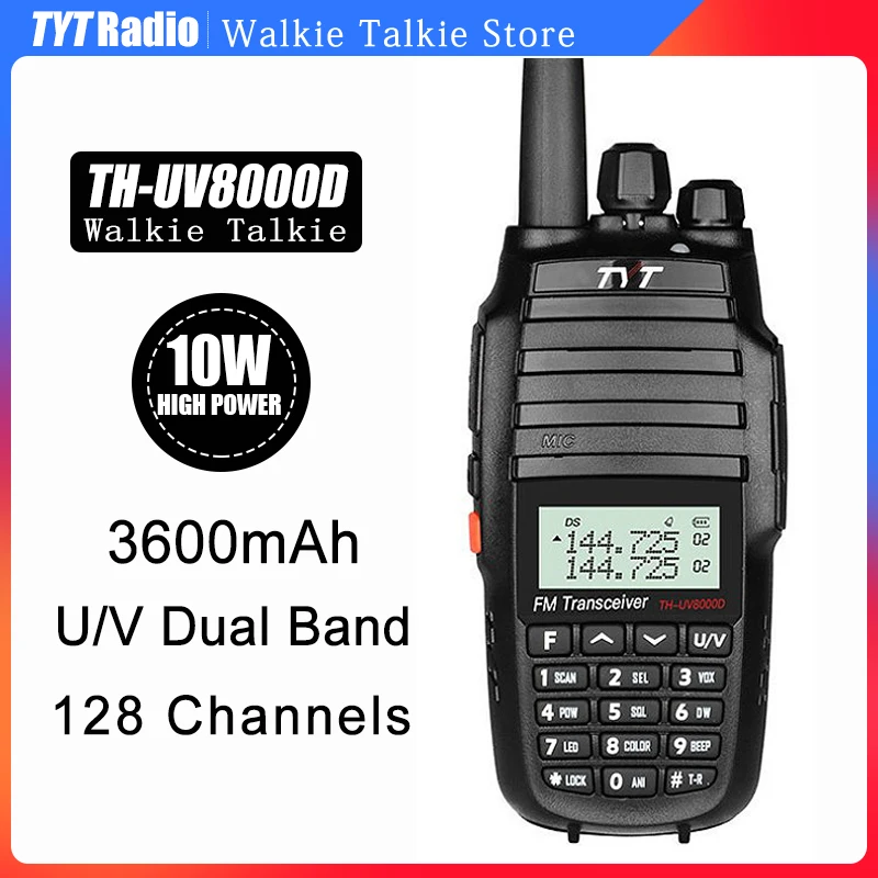 TYT Walkie Talkie TH-UV8000D 10W 3600mAh Dual Band Dual Display Portable Two Way Radio Long Range FM Transceiver TH UV8000D