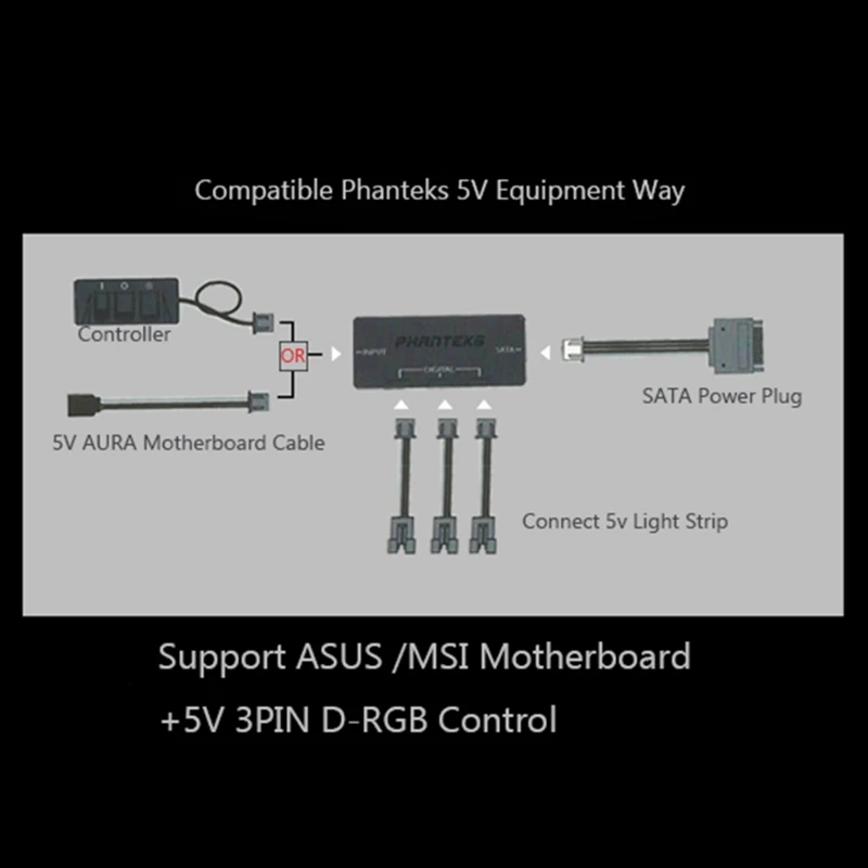 Imagem -03 - Phanteks-led Neon Light Strip Splitter D-rgb Controlador Fan Light Strip Argb m5 Light Strip Acessórios Grupo Conjunto