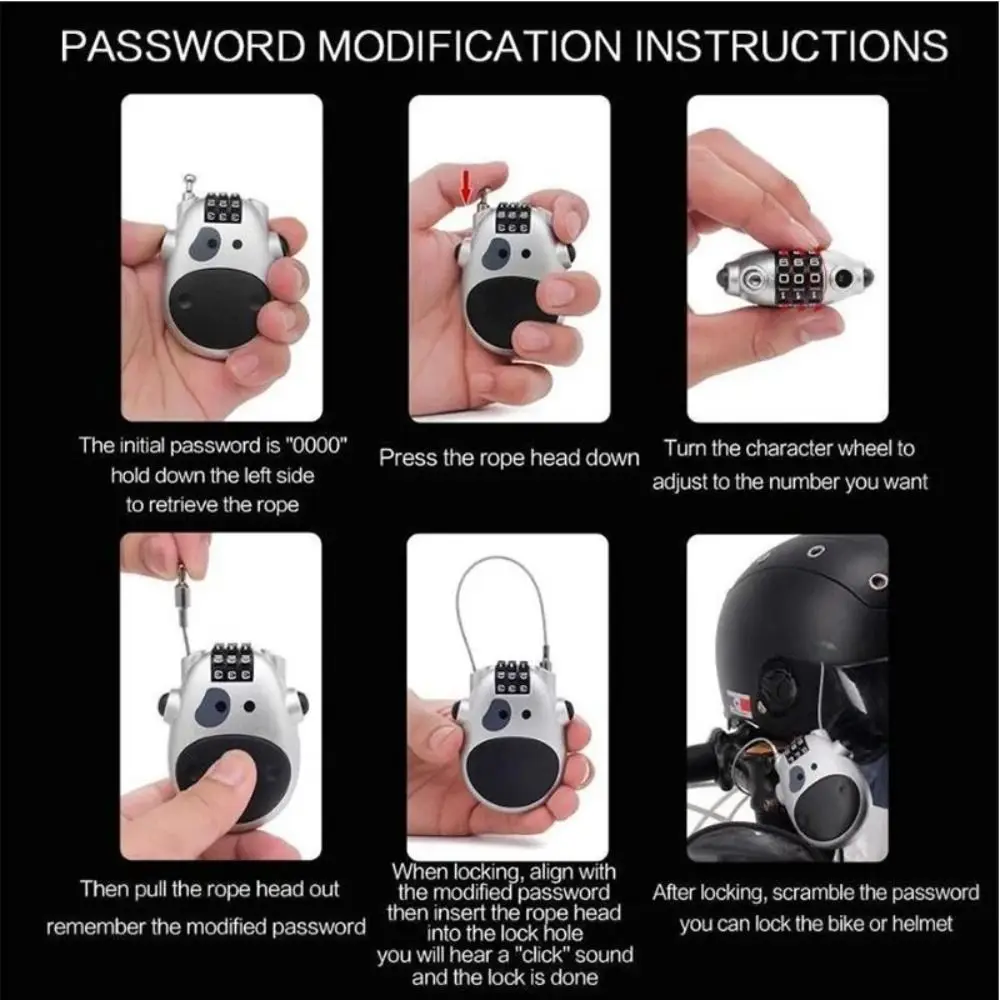 Retractable Motorcycle Cable Lock Anti-Theft Flexible Cable Password Lock Steel Wire Combination Lock Motorcycles Accessories