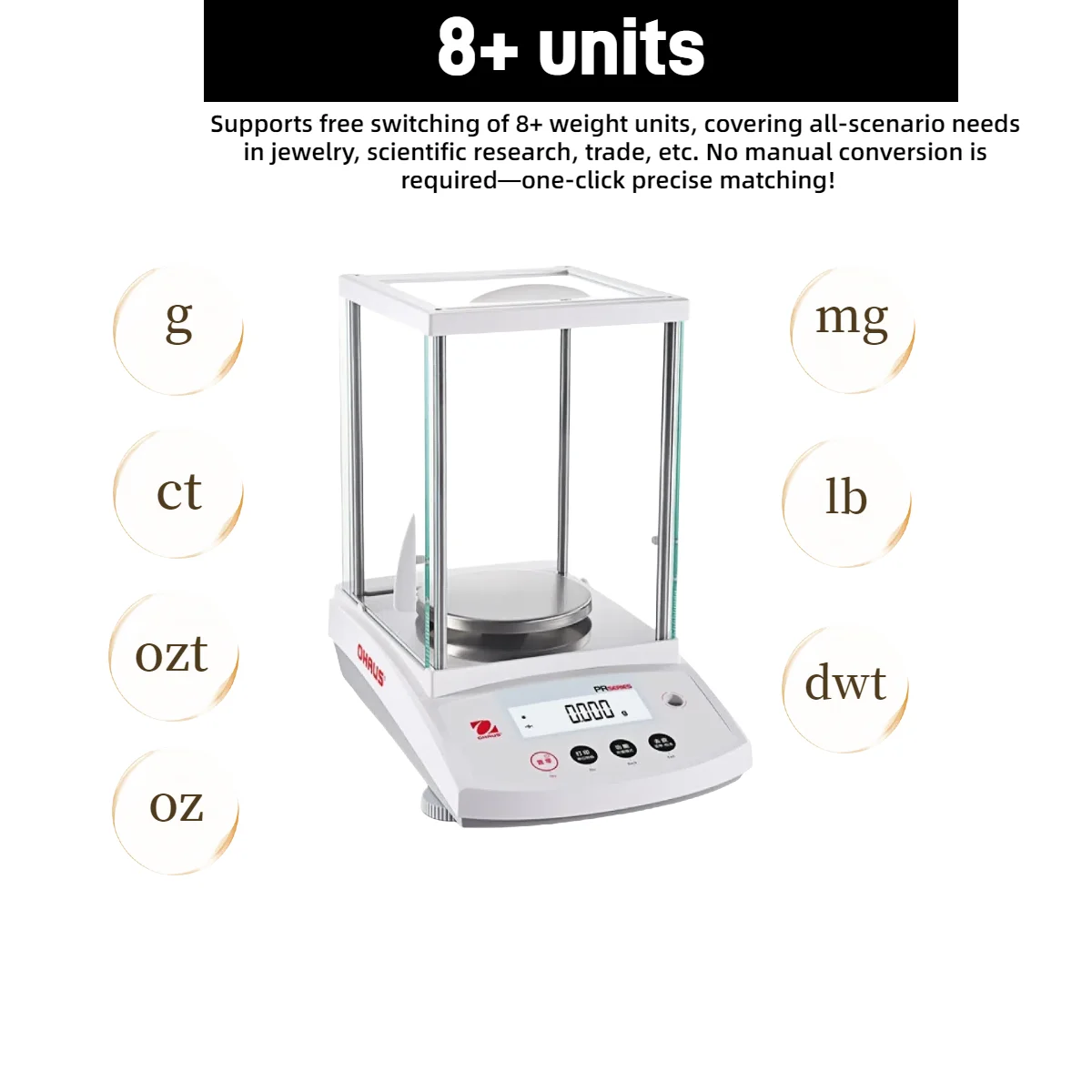 Balança analítica de alta precisão OHAUS PX85ZH - Precisão ultrafina de 0,01 mg (painel chinês)