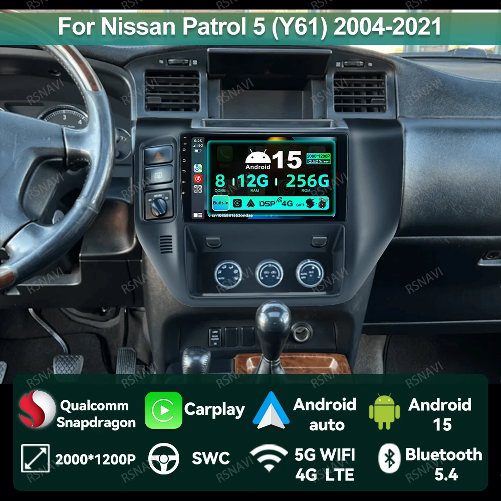 

Автомобильный радиоприемник Android 15 для Nissan Patrol 5 (Y61) 2004-2021 4G LTE авторадио BT 5G WIFI мультимедийный DVD GPS головное устройство Qualcomm QLED
