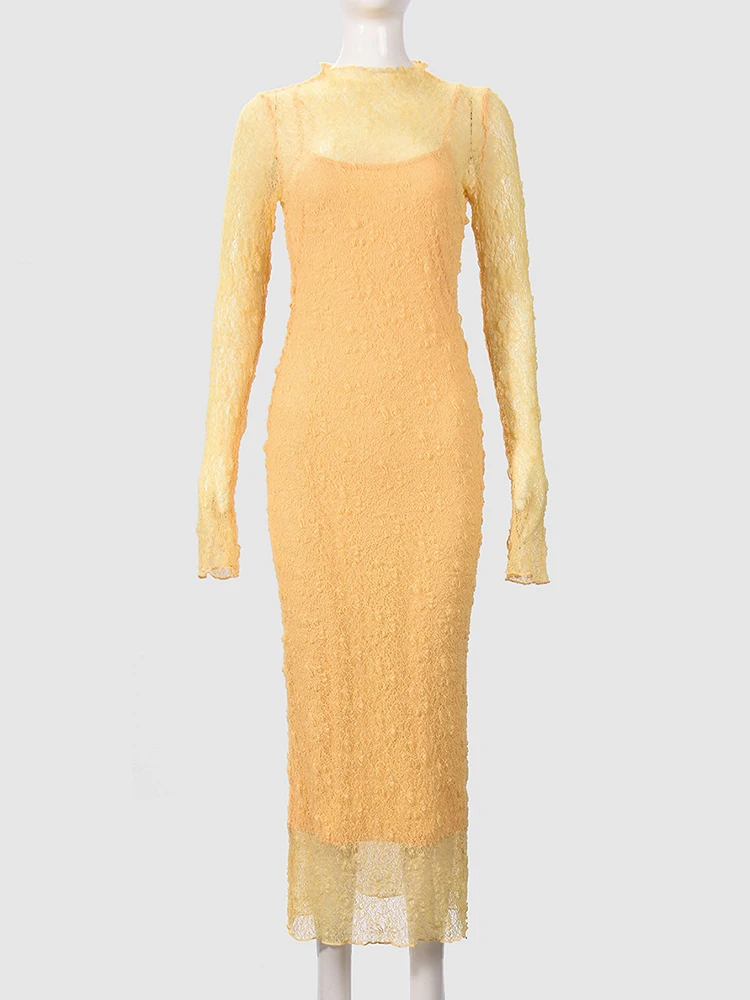 Weird Puss Sexy 2 Piece Dress Women See Through Sleeveless Skinny Tight Stretch Midnight Birthday Party Club Summer Long Bodycon