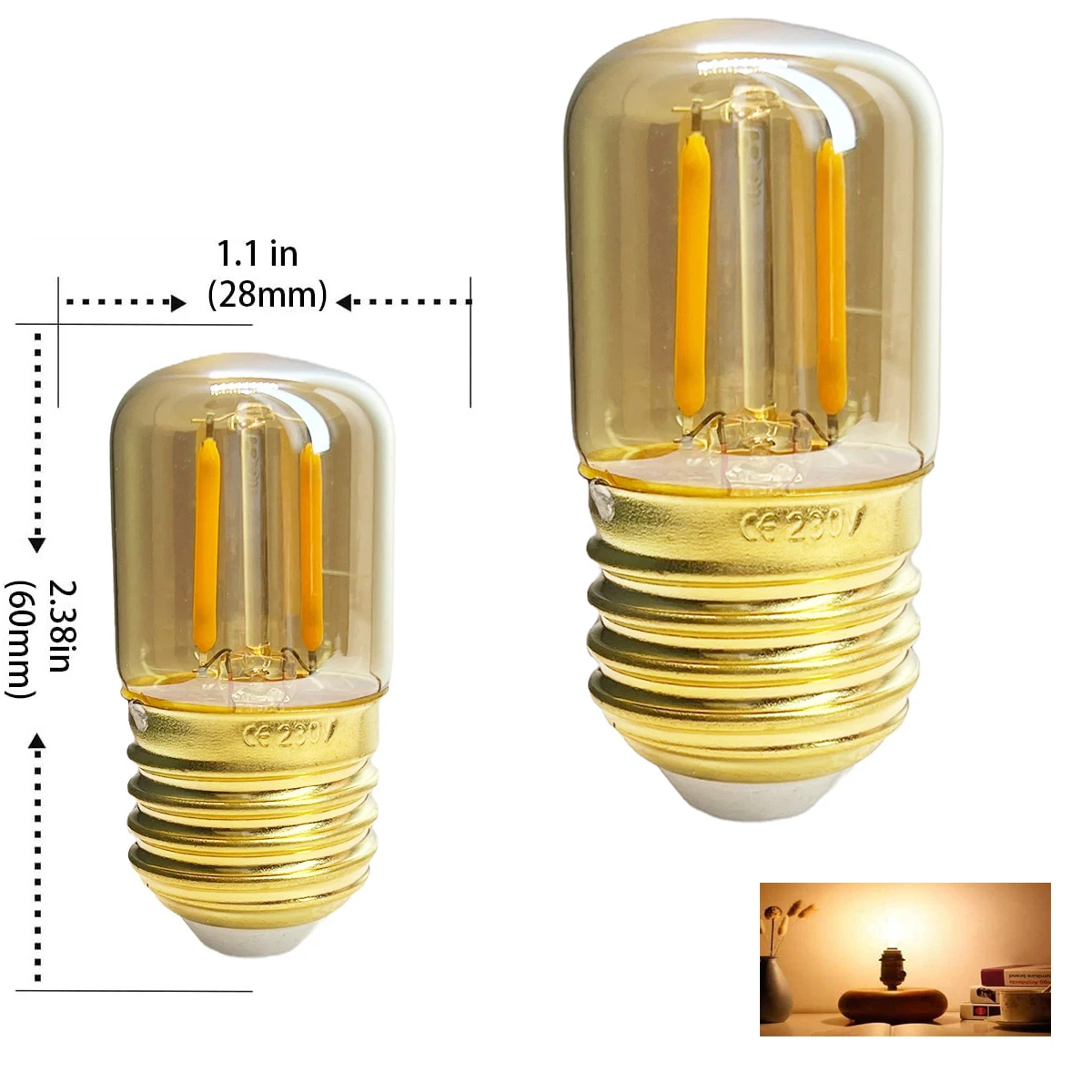 10Pcs Mini E27 T28 Light Bulb Filament 1W Lighting For Living Room Candle Retro Lampada Led Lamp Brown Glass Shell Bulbs Home