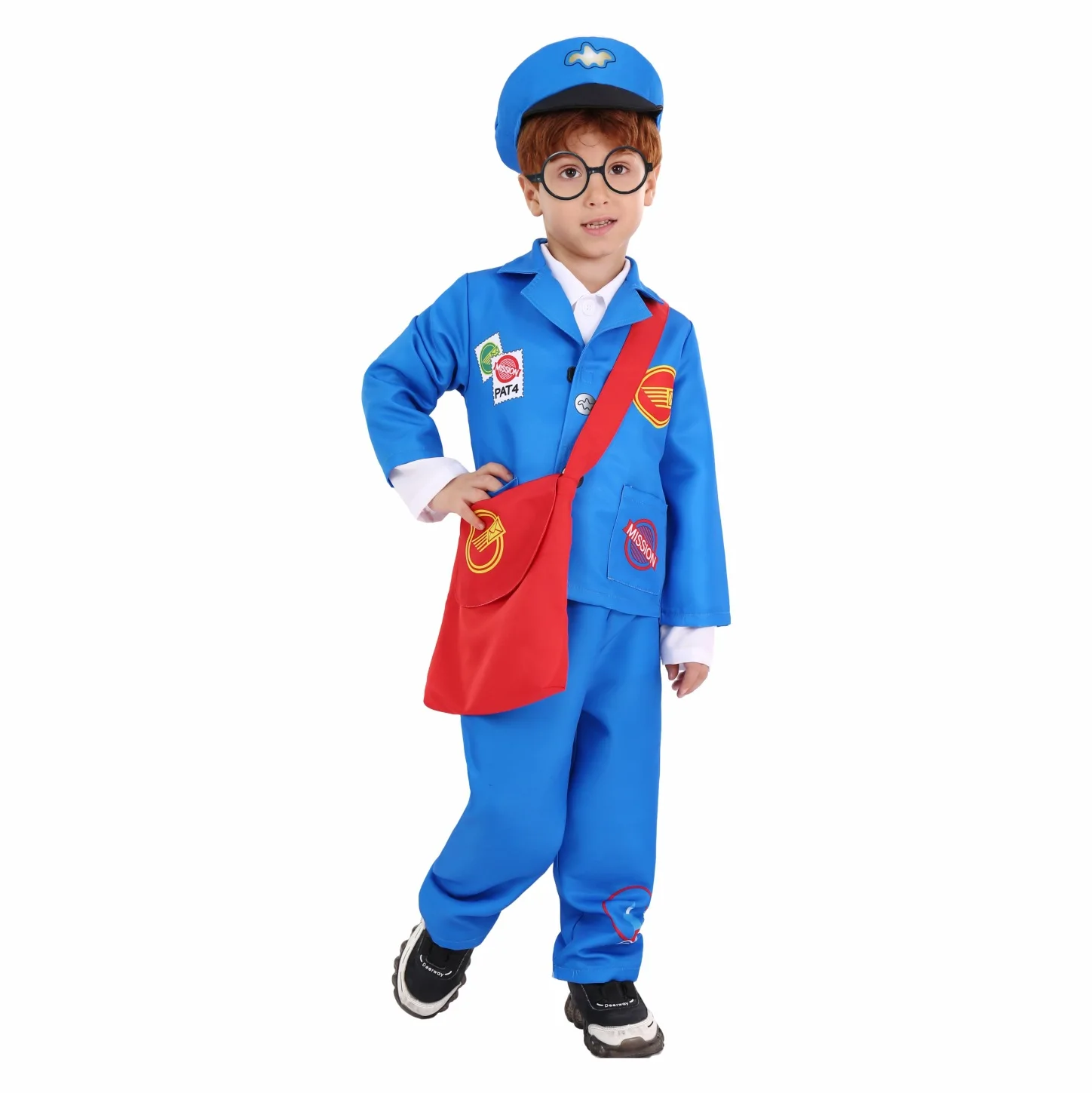 Uniforme azul de Cosplay de cartero para niños y niñas, trajes de Cosplay de Halloween, Purim, Carnaval, espectáculo de rendimiento