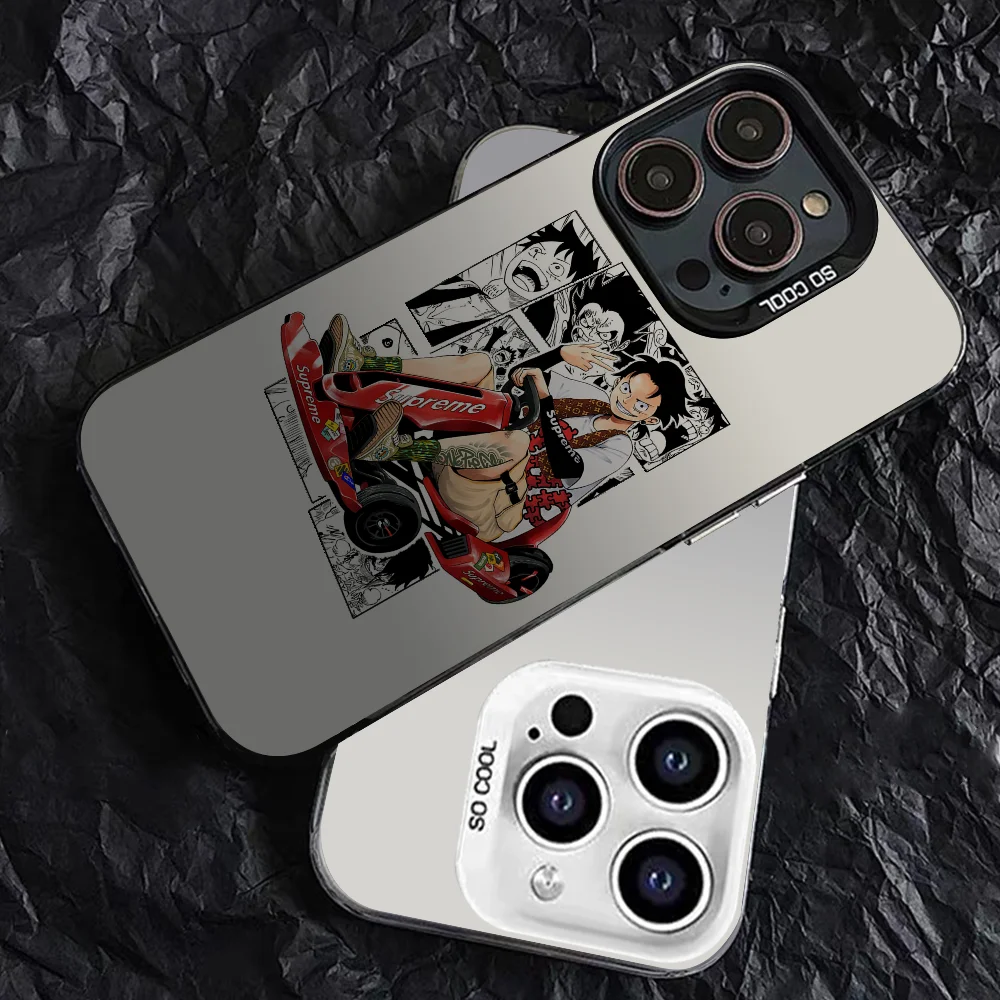 Anime Gear Luffy Phone Case Phone Case IMD Color Silver Shell For IPhone 16 15 14 13 12 11 Pro Max Plus