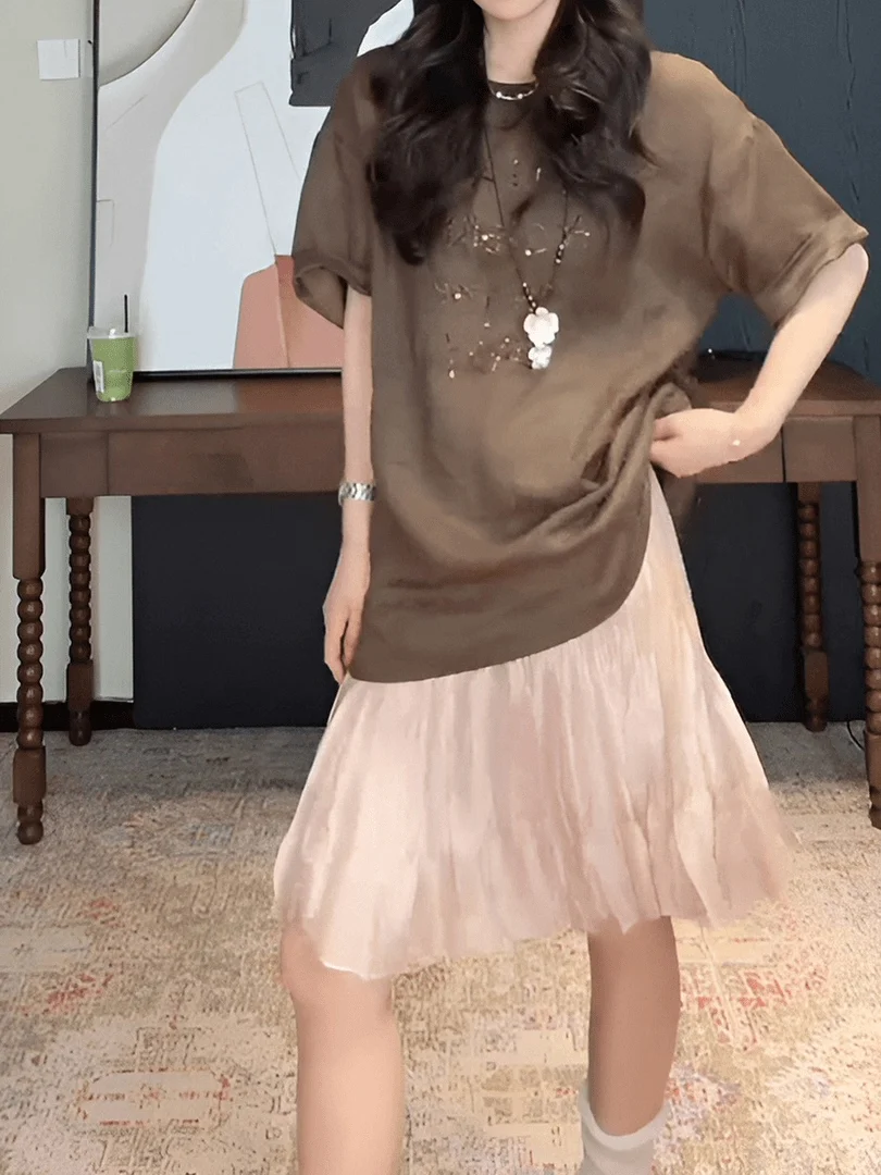 

Laid-back Style Floral Print Short Sleeve T-shirt And Pleated Skirt Two-piece Women's Summer Fashion Set Casual Commute