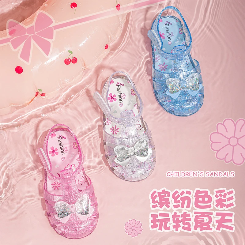 Children Jelly Shoes Summer Girls Princess Sandals Girl Crystal Shoes Fruit Soft-Soled Roman Style Shoes Beach Party Sandals
