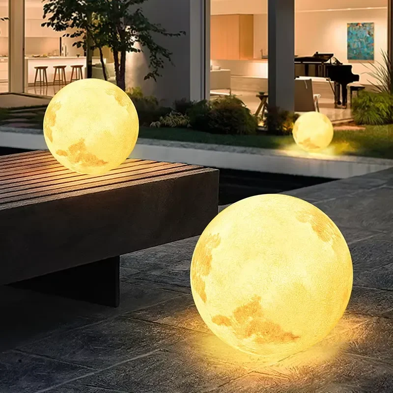 Solar Powered Moon Shape Lawn Lamp IP65 Waterproof Outdoor Garden Decorative Light with Auto Sensor Warm White LED for