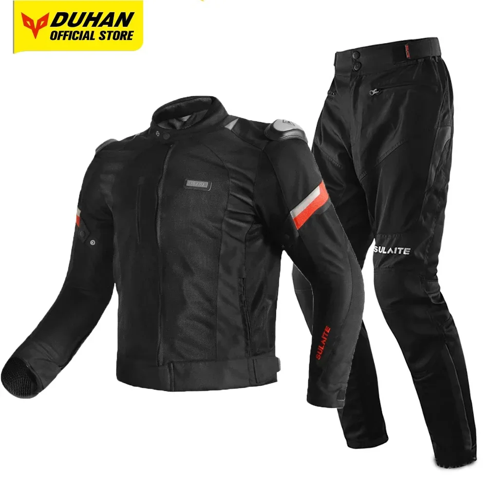 Summer Breathable Mesh Motorcycle Jacket Reflective Motorcycle Riding Clothes Built-in Detachable Protective Gear Racing Suit