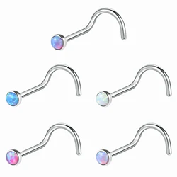 AOEDEJ 18/20G 3/5PCS Opal Stone Nose Studs Piercing Set Stainless Steel Nostril Piercings Colorful Allbo Retainer Pin Stud I/L/S