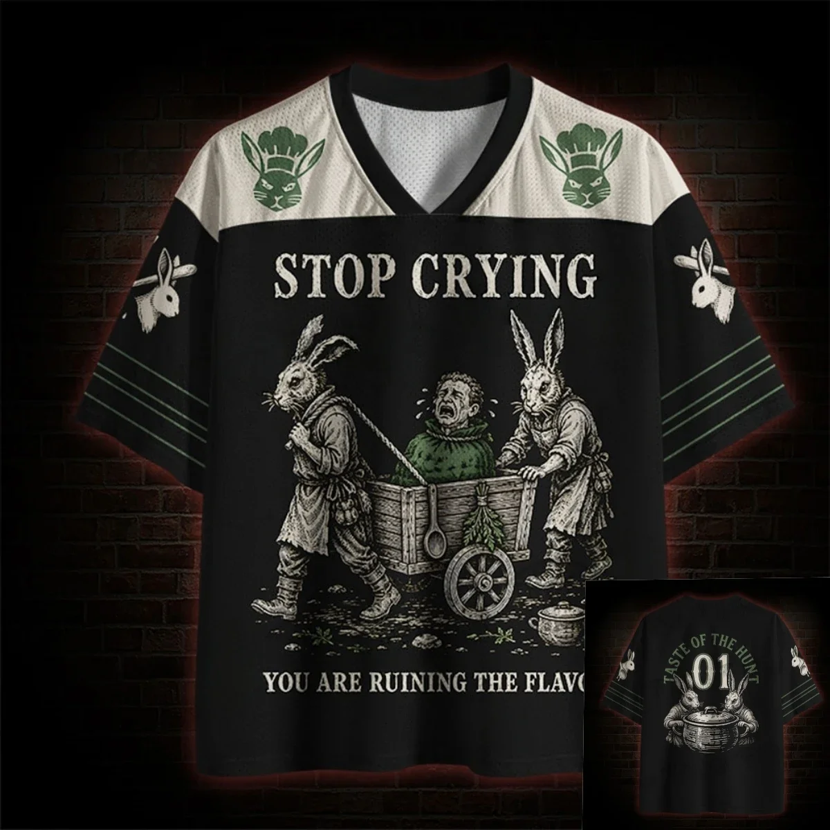 Stop Crying You Are Ruining The Flavor Halloween Rabbit Print Graphic T Shirt Men Women V Neck Short Sleeve Loose Casual Top