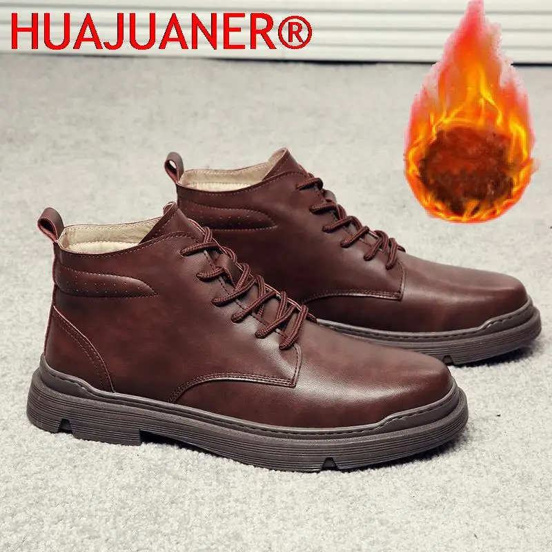 100% Genuine Leather Shoes Men Autumn Winter Boots Warm Plush -30 Degree Cold Winter Mens Ankle Boots Cow Leather Botas image 3