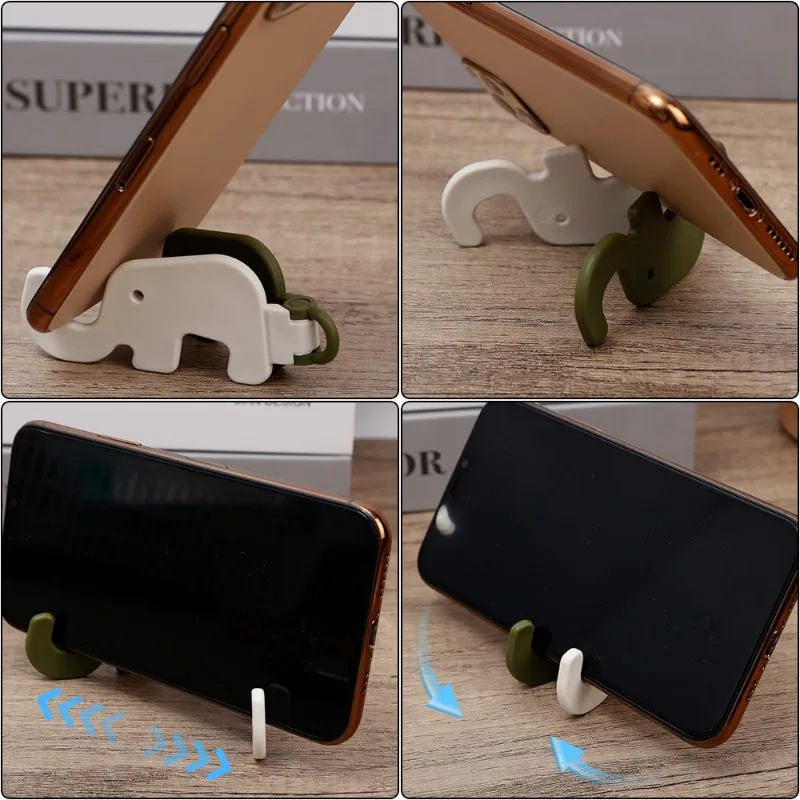 Cute Cartoon Phone Holder Elephant Desktop Mobile Phone Tablet Stand Mount Keychain Pendant Portable Mini Kickstand Holder