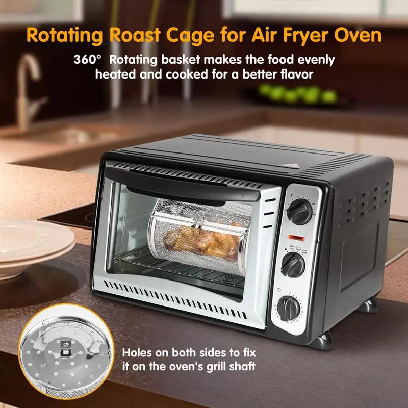 360-Degree Air Fryer Basket Rotating Grill Roaster Drum Rotisserie Grill Rotary Baking Cage For Dried Nut Beans Air Fryer Oven