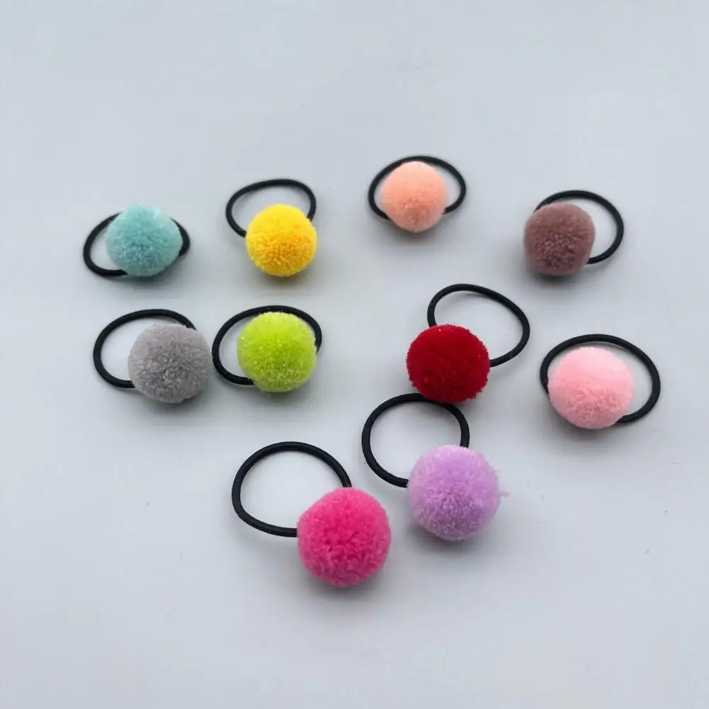 2Pcs Kids Hair Tie Solid Color Pompom Cute High Elastic Soft Women Sweet Girls Animal Hair Ball Ring Rubber Baby Hair Bands