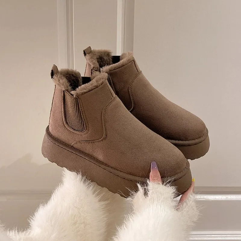 Plus Size 44 Winter Snow Boots For Women Leisure Short Boots Soft Plush Thick Sole Slip-on Platform Shoes Woman Ankle Botas